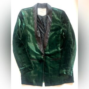 Cartonnier Anthropologie Forest Green black Velvet tuxedo Jacket 8 new